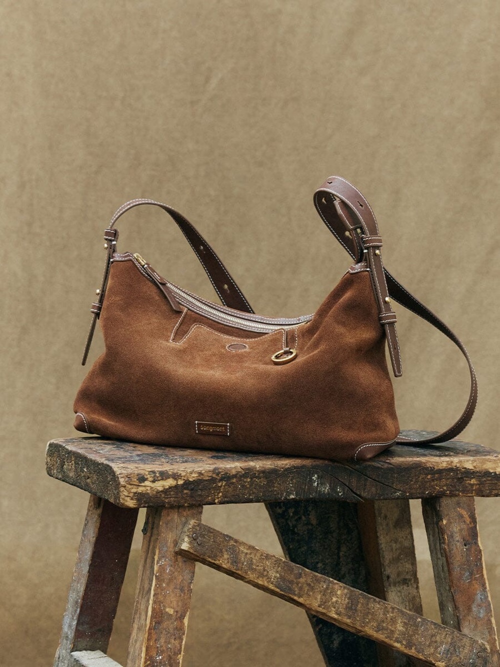Songmont Yore Hobo Bag Minimal Version Sandal Suede Brown Shoulder Bag LIKE NEW!